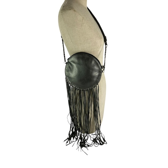 LILLA LANE Thora Moss Sumba Dreamcather Round Grey Leather Bag Fringes Silver - Picture 9 of 9